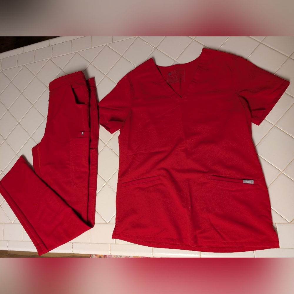 FIGS Women's Red Scrub Top and Pants Set